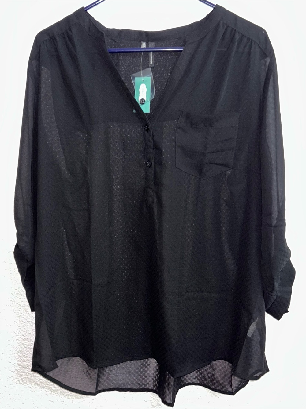 Maurices Black Semi-Sheer V-Neck Pullover Blouse